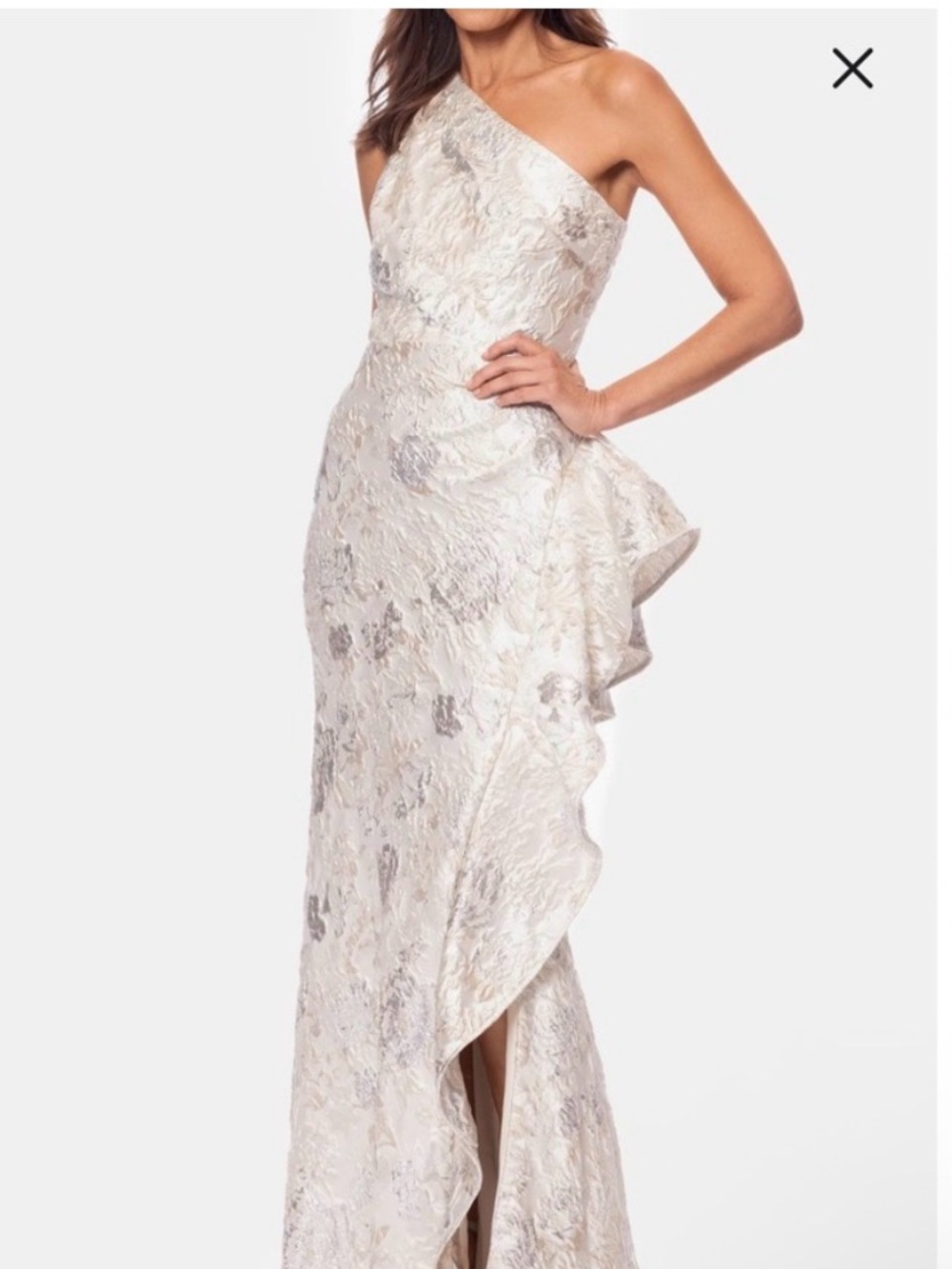 NWT Xscape One-Shoulder Metallic Jacquard Gown 8